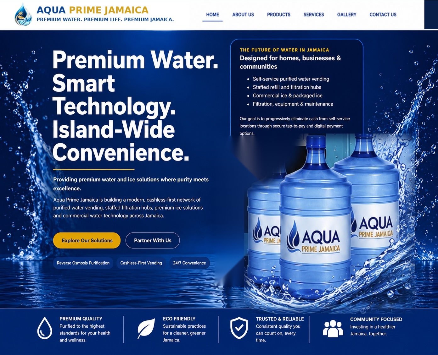 Aqua Prime Jamaica hero — Premium Water. Smart Technology. Island-Wide Convenience.